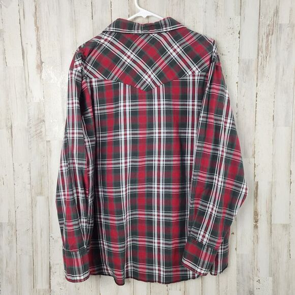 Wrangler Snap Down Long Sleeve Shirt Red Plaid Size XXL - Picture 2 of 9